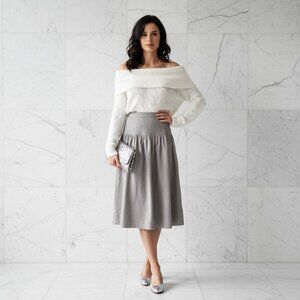 Vintage Leo Chevalier Suede Drop Waist Midi Skirt Light Grey Size S